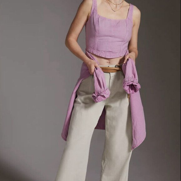 Pilcro Corset Tank Anthropologie Smocked Cropped Lilac Sleeveless Top, M, NWT - Picture 4 of 14